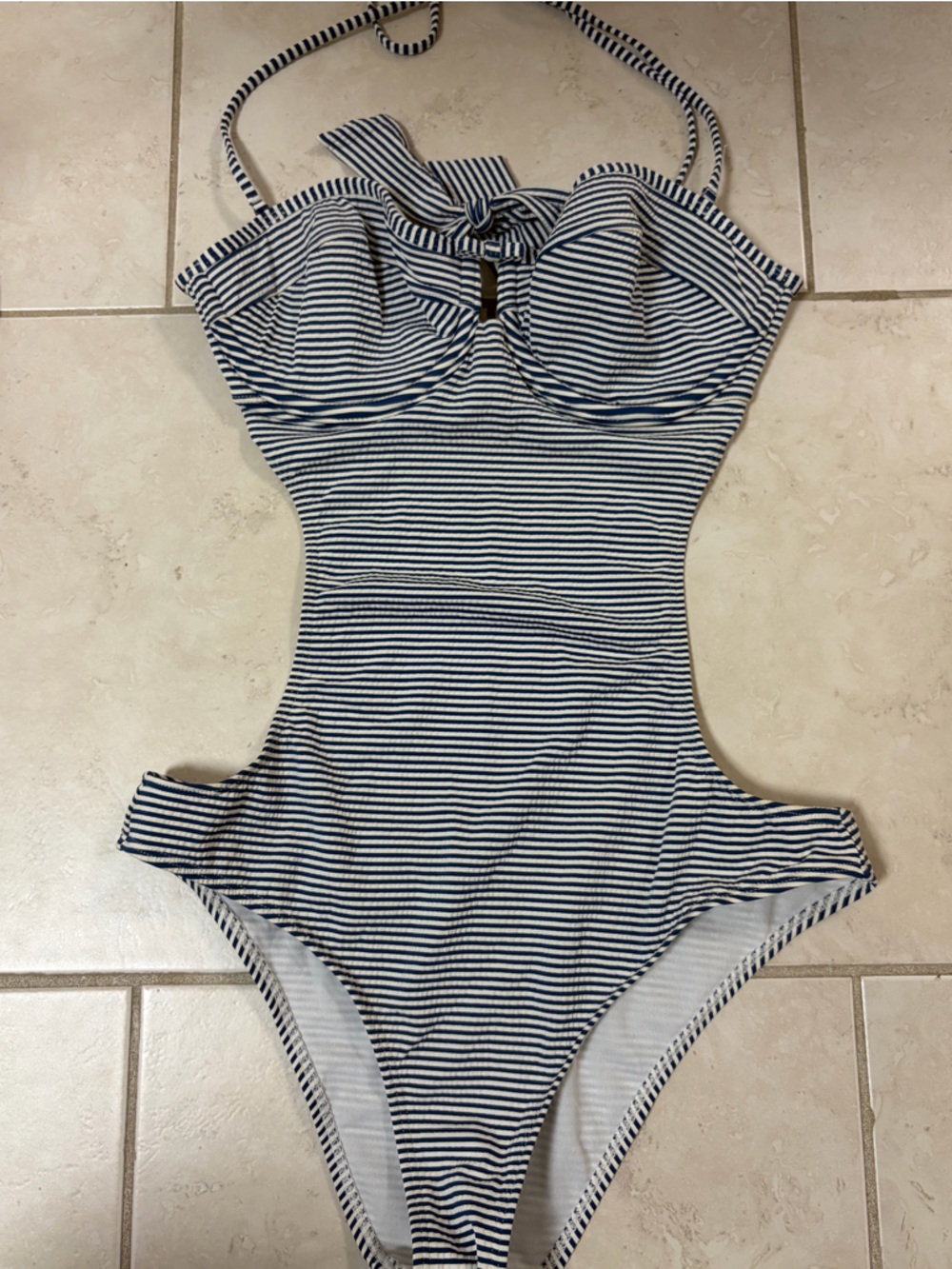 RARE Abercrombie & Fitch Navy and White Striped One-Piece Swimsuit